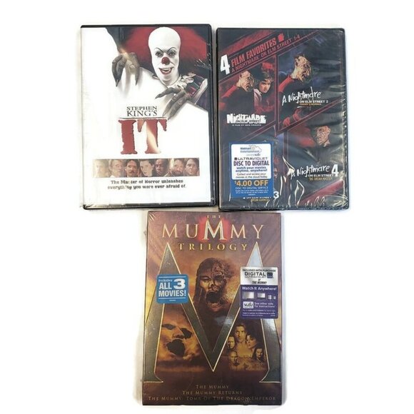 Other - Lot of 3 DVDs The Mummy Trilogy A Nightmare On Elm Street 1-4 Stephen Kings IT
